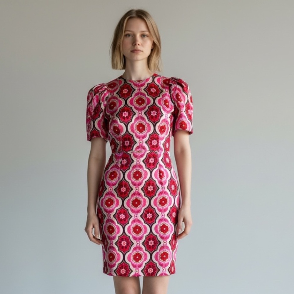 Ann Taylor Puff Sleeve Floral Print Sheath Dress Women’s 6P